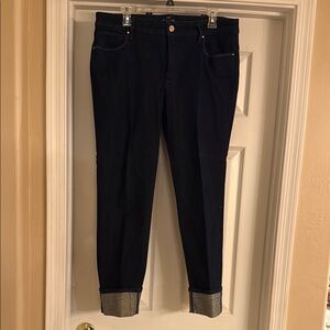 WHBM Women's Dark Blue Skinny Ankle Jeans with Gold Accents